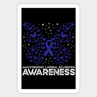 ALS Awareness Blue Ribbon Butterfly, Amyotrophic Lateral Sclerosis Awareness Magnet